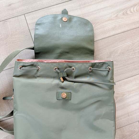 Lipault Paris Olive Green Nylon Flap Backpack